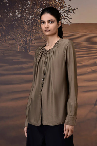 Warm Beige Silk Viscose Tailored Shirt - Genes Online Store