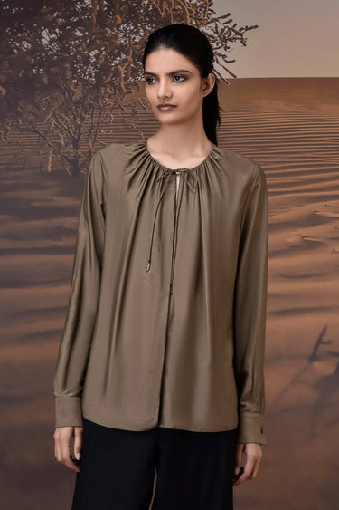Warm Beige Silk Viscose Tailored Shirt - Genes Online Store