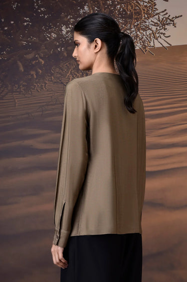 Warm Beige Silk Viscose Tailored Shirt - Genes Online Store