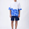 White-Blue Cotton Jersey Oversized T-Shirt with UV Abstract Print