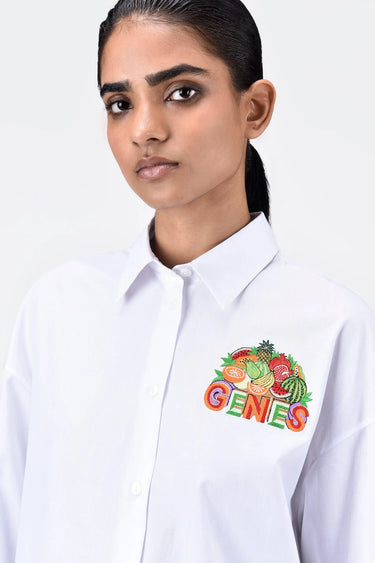 White Cotton Shirt with Fruit Basket Embroidery - Genes Lecoanet Hemant