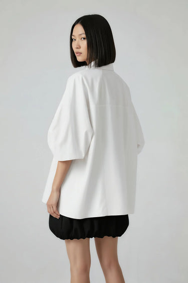 white oversized shirt women India with embroidered detailing, modern designer wear