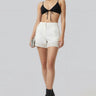 White embroidered tailored shorts for women by Genes Lecoanet Hemant India