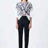 White Giza Cotton Poplin Straight Fit Top with Draped Waist - Genes Lecoanet Hemant