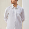 White Linen Regular Fit Button-Up Shirt - Genes Lecoanet Hemant