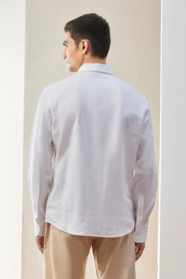White Linen Regular Fit Button-Up Shirt - Genes Lecoanet Hemant