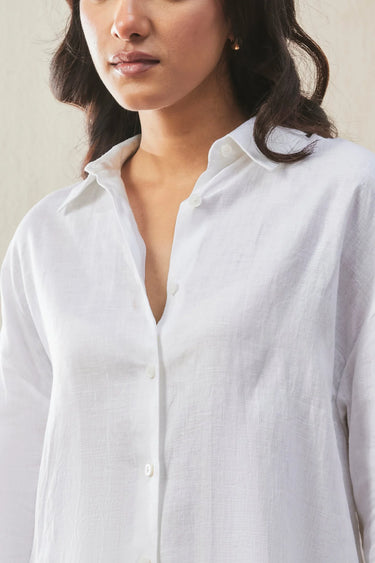 White Linen Shirt with Wide Cuff - Genes Lecoanet Hemant