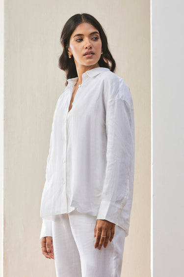 White Linen Shirt with Wide Cuff - Genes Lecoanet Hemant