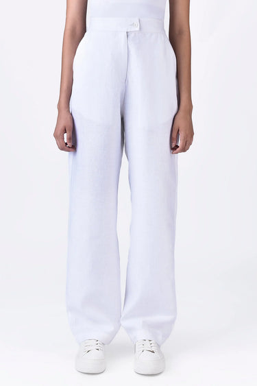 White Linen Straight Fit Trousers - Genes Lecoanet Hemant