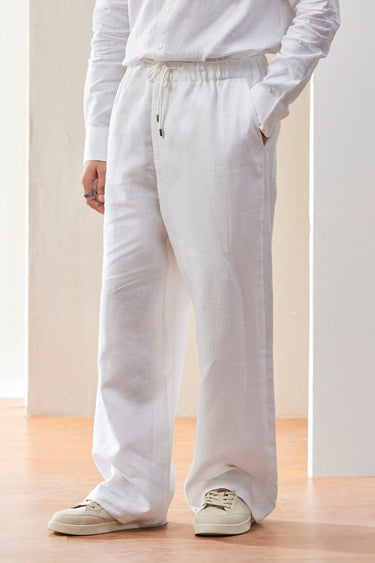 White Linen Trousers with Back Patch Pocket - Genes Lecoanet Hemant