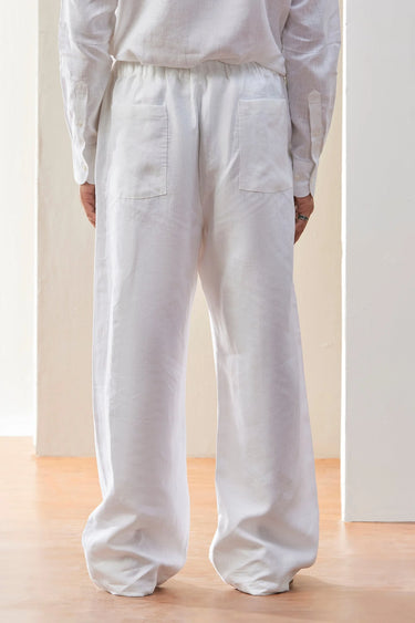 White Linen Trousers with Back Patch Pocket - Genes Lecoanet Hemant