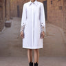White poplin shirt dress with cutwork sleeves for women by Genes Lecoanet Hemant India