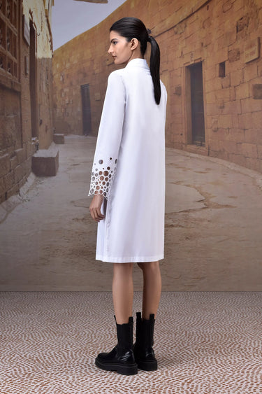 Elegant white shirt dress for women with statement sleeves, premium designer wear