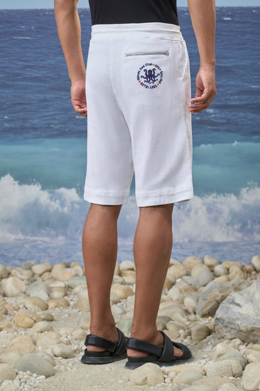 White Premium Cotton Jacquard Lycra Relaxed-Fit Shorts