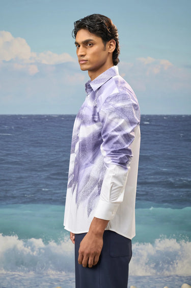 White shirt for men with button-down front and abstract detailing