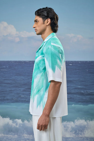 White shirt for men with button-down front and abstract detailing