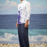 White dotted floral print cotton poplin shirt for men by Genes Lecoanet Hemant India