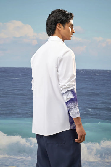 Designer white cotton shirt men by Genes Lecoanet Hemant with dotted floral print