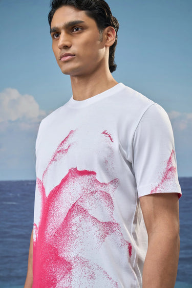 Stylish white floral print t-shirt for men, modern designer casual wear India