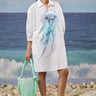 White Giza cotton oversized dress for women with abstract print