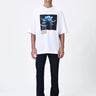 White Relaxed Fit Crew Neck T-Shirt with UV Flower Sticker - Genes Lecoanet Hemant