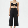 Black cotton poplin wide leg culottes for women by Genes Lecoanet Hemant India