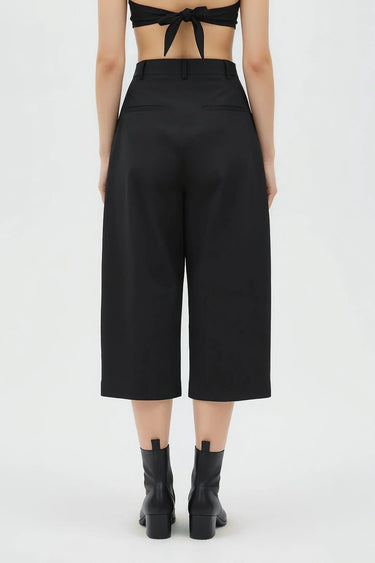Black wide leg culottes women India in cotton poplin fabric, modern style