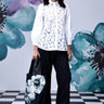 Women Cutout Embroidery Relax Fit Shirt- White - Genes Online Store