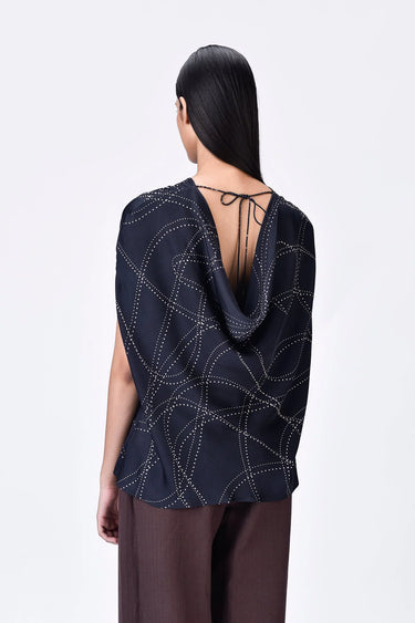 Women's Black Viscose Satin Top - Genes Lecoanet Hemant