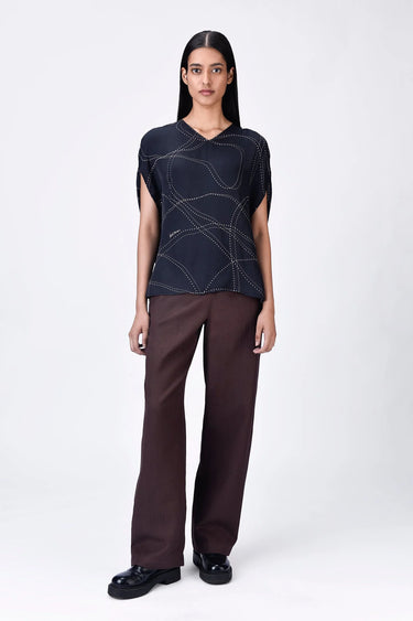 Women's Black Viscose Satin Top - Genes Lecoanet Hemant