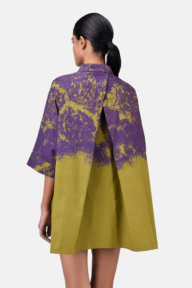 Women's Canopy Print Oversized Cotton Poplin Shirt Bright Olive - Genes Lecoanet Hemant