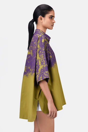 Women's Canopy Print Oversized Cotton Poplin Shirt Bright Olive - Genes Lecoanet Hemant