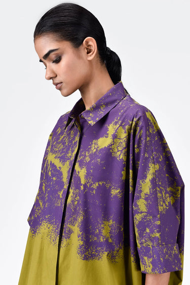 Women's Canopy Print Oversized Cotton Shirt Dress Bright Olive - Genes Lecoanet Hemant