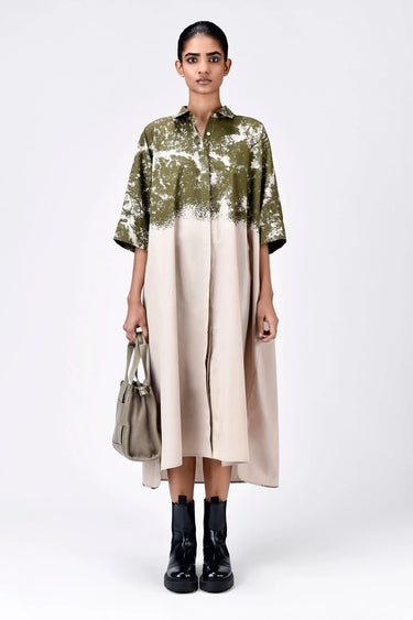 Women's Canopy Print Oversized Cotton Shirt Dress Sand - Genes Lecoanet Hemant