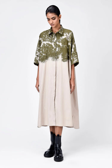 Women's Canopy Print Oversized Cotton Shirt Dress Sand - Genes Lecoanet Hemant