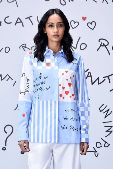 Women's Chess Board Relaxed Fit Shirt- Light Blue - Genes Online Store