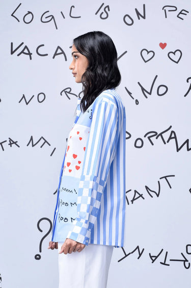 Women's Chess Board Relaxed Fit Shirt- Light Blue - Genes Online Store