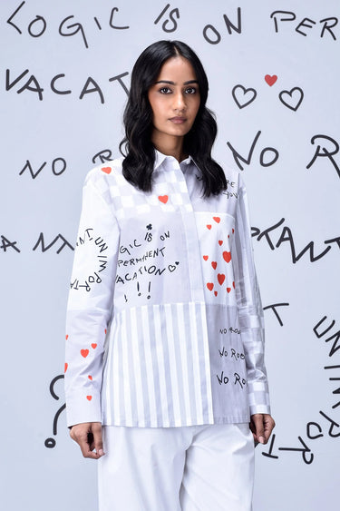 Women's Chess Board Relaxed Fit Shirt- Pearl Grey - Genes Online Store