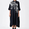 Women's Orchid Print Oversized Cotton Poplin Shirt Dress -Black - Genes Lecoanet Hemant