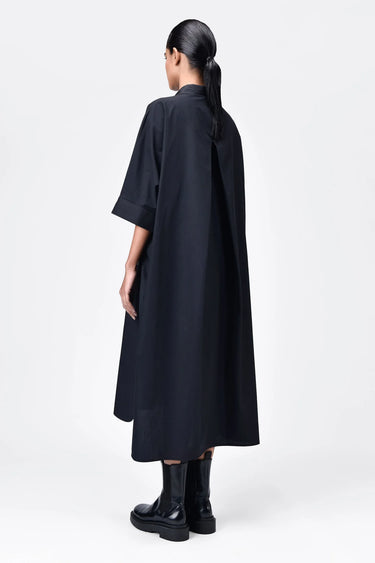 Women's Orchid Print Oversized Cotton Poplin Shirt Dress -Black - Genes Lecoanet Hemant