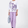 Women's Orchid Print Straight Fit Cotton Poplin Top-White - Genes Lecoanet Hemant
