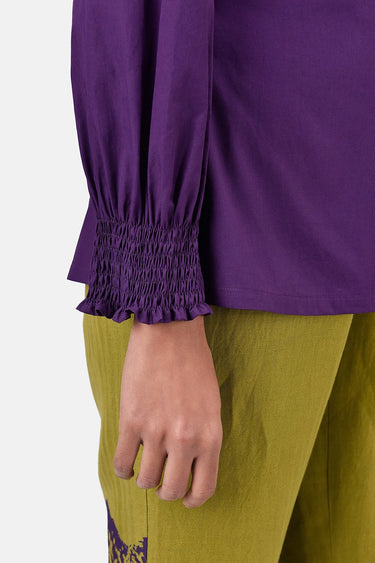 Women's Regular Fit Cotton Button-Up Shirt-Amethyst - Genes Lecoanet Hemant