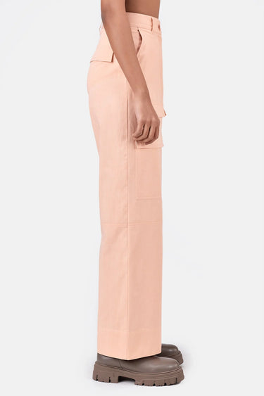 Women's Straight Fit Cotton Light Twill Cargo Trousers-Light Peach - Genes Lecoanet Hemant