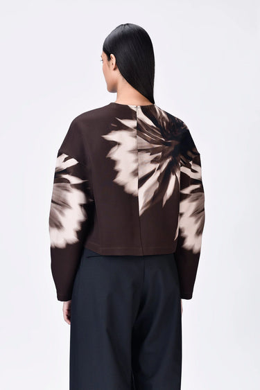Women's UV Flower Sweatshirt- Chocolate Brown - Genes Lecoanet Hemant