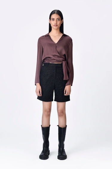 Women's Viscose Satin Shirt - Chocolate Brown - Genes Lecoanet Hemant