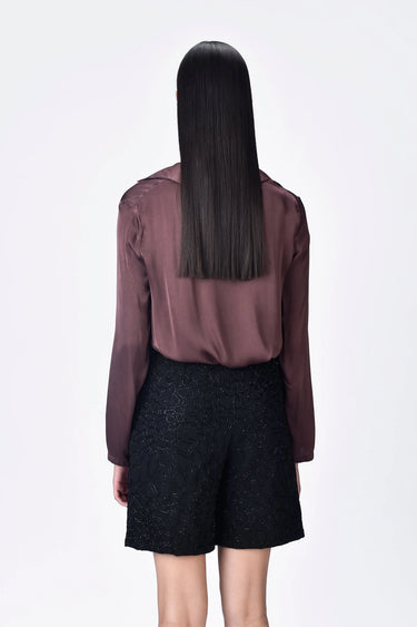 Women's Viscose Satin Shirt - Chocolate Brown - Genes Lecoanet Hemant