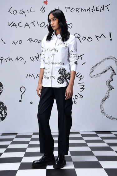 Women Scribble Text Semi Fit Shirt - Genes Online Store