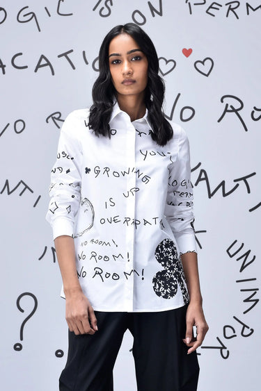 Women Scribble Text Semi Fit Shirt - Genes Online Store