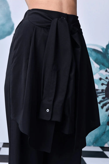 Wool Deconstructed Loose Fit Pants- Black - Genes Online Store