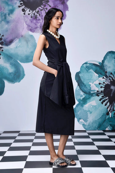 Wool Deconstructed Semi Fit Dress- Black - Genes Online Store